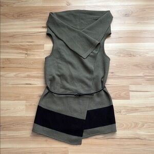 Joie Green and Black Wool Shrug with Asymmetrical Design